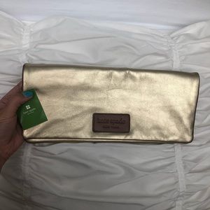 Kate Spade gold leather clutch